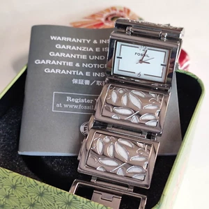 orologio quarzo con bracciale argento e smalto firma Fossil - lady watch - Picture 1 of 11