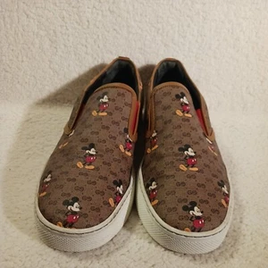 Gucci Disney Collaboration Mickey Mouse Herren Größe 10 Braun Leder Slipper Schuhe - Bild 1 von 7