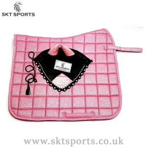 SKT Pro Sport Luxury Glittery Synthetic Leather Dressage Saddle Pads Pink BNWT - Picture 1 of 1
