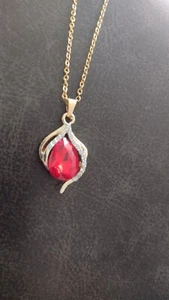 gold plated necklace with simulated ruby gemstone - Picture 1 of 1