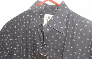 New DaVINCI 50s-60s Style Black+Silver Dots Button Front ROCKABILLY All Cotton M