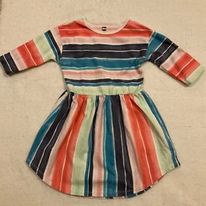 Tea Collection Girls Sz 3 Striped Dress 100% Cotton Pullover Cute -  READ - Picture 1 of 10