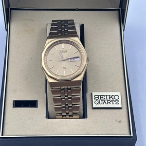 Seiko Quartz Men's Watch Gold Tone 8C23-6059 Water Resistant W/ Day/Date AS IS - Picture 1 of 8