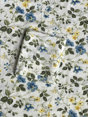 Laura Ashley Floral SPRING BLOOM Blue Yellow 2 Standard Pillowcases 100% Cotton - Image 1 of 4