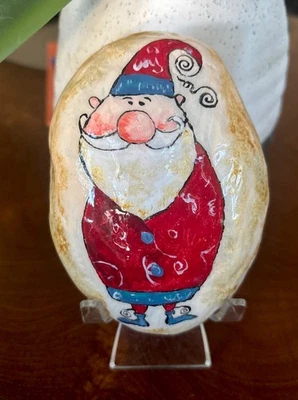 Roca pintada a mano "Sanpá Noel caprichoso" coleccionable decoración de jardín arte regalo Foto 1 de 4