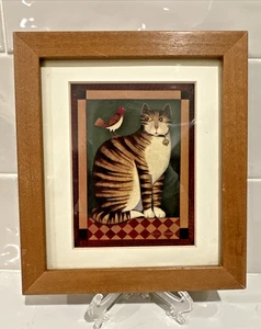 Diane Ulmer Pedersen gerahmter Druck Katze Vogel Volkskunst Vintage 1996 - Bild 1 von 9