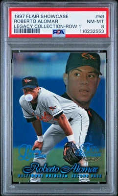 ROBERTO ALOMAR 1997 Flair Showcase Row 1 Legacy Collection 039/100 PSA 8 (Pop 1) - Image 1 of 3
