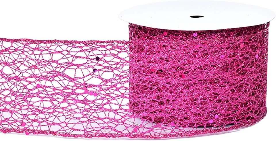 Rose Red Sparkling Glitter Mesh Wired Ribbon, 2.5" X 10 Yards Rose Glitter Wire  - Image 1 of 1