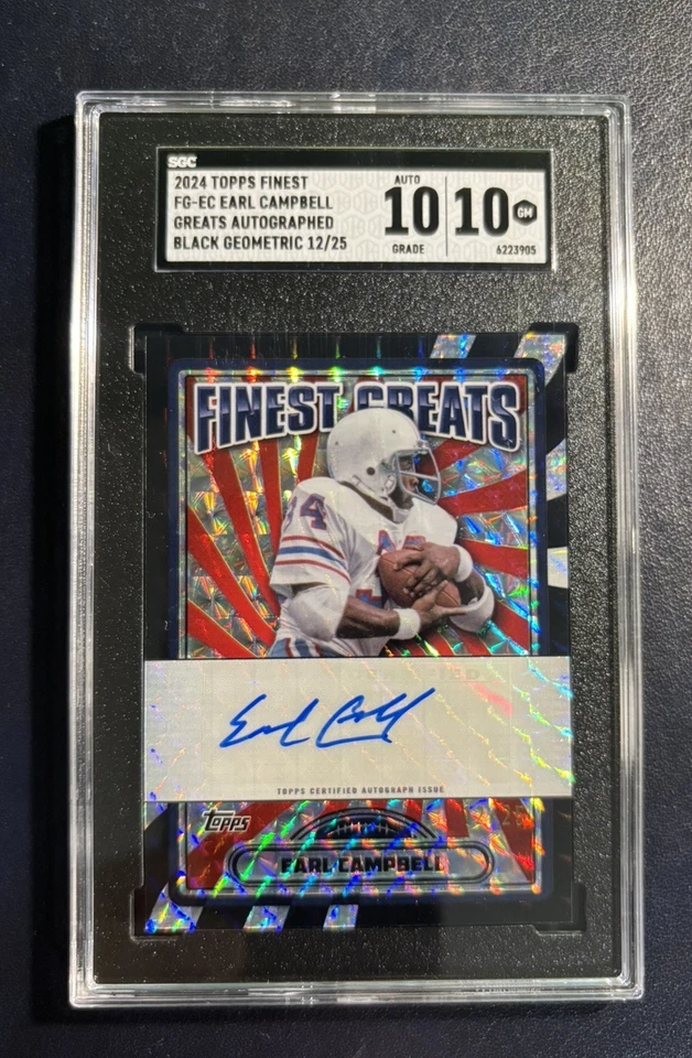 Earl Campbell Auto Graded 10/10 Gem Mint 2024 Topps Finest Black /25 Pop: 1/1 - Image 1 of 3