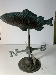 Vintage Copper Fish Weathervane Brass Directionals 13" Base tabletop Decor - Picture 1 of 13