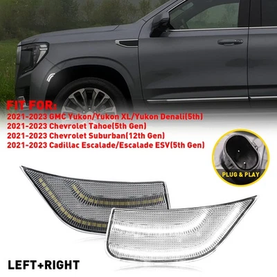 2x For 2021-2022 Cadillac Escalade ESV LED Clear White Bumper Side Marker Light - Image 1 of 4