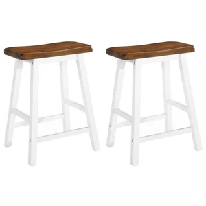 2x Solid Wood Bar Stool Dark Wood and White Counter Seat Furniture vidaXL - Picture 1 of 6