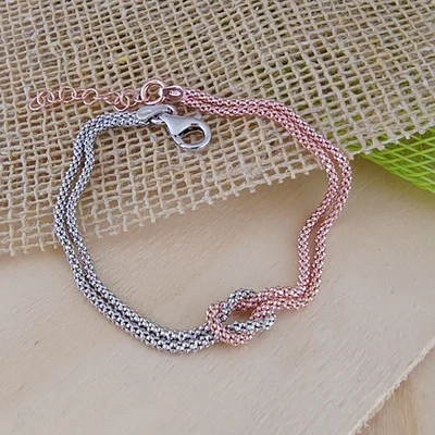 Bracciale Donna Argento 925 Bicolore con Intreccio Centrale  Gioiello Elegante - Immagine 1 di 4