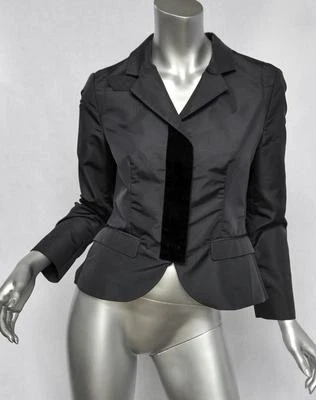 Abrigo Blazer Chaqueta PRADA Azul Pizarra Oscuro Mujer SEDA+TERCIOPELO Cintura Peplum M/44 Foto 1 de 4