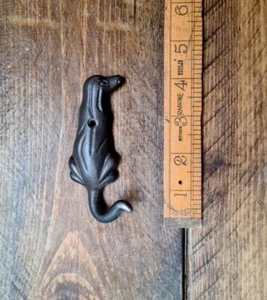 Rustic Brown Cast Iron Dog Tail Hook Coat Leads Keys Home Single Wall Mounted - Picture 1 of 2