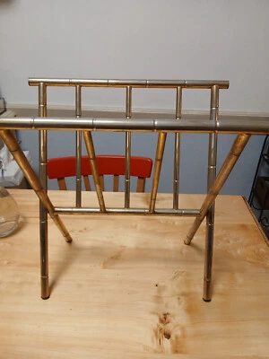 porte revues année 70, Nickel imitation bambou, style Jacques Adnet - Photo 1/3