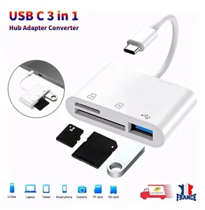 Lecteur de carte mémoire Type C Adaptateur Hub USB C 3 en 1 Micro SD TF CF - Picture 1 of 6