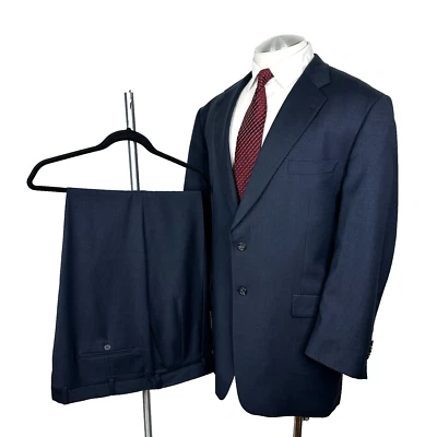 Burberry London 100% Wool Micro Check Blue Suit 46 L Pants 40 x 30 Made In USA - Image 1 of 4