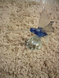 verre soufflé animal oiseau colibri long bec bleu - Photo 1/6