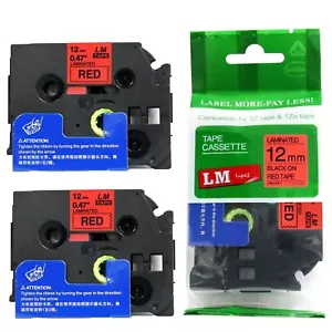 2/Pack 12mm Black on Red Tape for P-touch Model PT1010, PT-1010 Label Maker - Picture 1 of 1