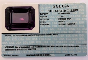 EGL USA CERTIFIED EMERALD STEP PURPLE NATURAL AMETHYST 7.10 CT LOOSE GEMSTONE - Picture 1 of 5