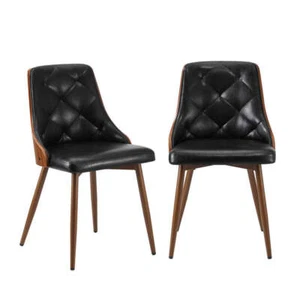 Dining Chairs Retro PU Leather x2 Black - Picture 1 of 1