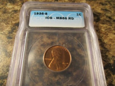 1936-S LINCOLN WHEAT CENT ICG MS66 RD 0203 - Image 1 of 2