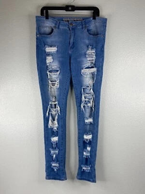 Pantalones de mezclilla ajustados elásticos rasgados 11/12 VIP para mujer Foto 1 de 4