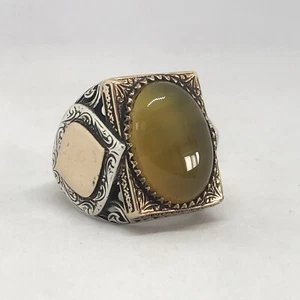 Ottoman Ancient Rare Hand Made Ring Sterling Silver 925Marked Massive Olive Opal - Picture 1 of 16