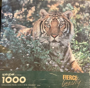 Vintage Springbok Hallmark 1000 Piece Puzzle FIERCE BEAUTY Tiger Complete Rare + - Picture 1 of 4