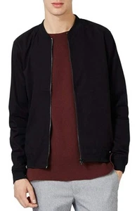 TOPMAN Lightweight Cotton Bomber Jacket Flight Pilot Windbreaker- Black - Small - Picture 1 of 10