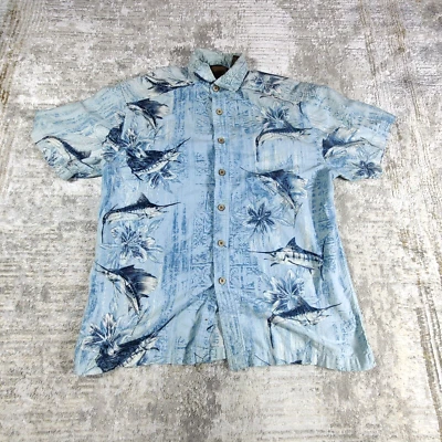 VTG Megellan Shirt Mens Size M Blue Floral Vented Fishing Hawaiian Single Stitch - Image 1 of 4