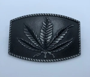 Belt Buckle Cannabis Leaf Weed Marijuana Solid Metal Black Plate NEW UNUSED - Picture 1 of 6