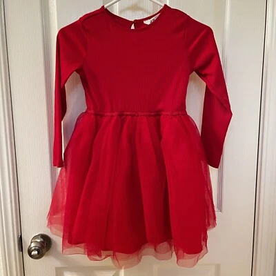 Vestido de Fiesta H&M Rojo Brillante Tul Manga Larga Vacaciones Navidad Niñas Talla 6X/7 Foto 1 de 4