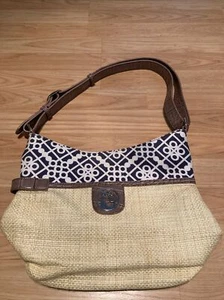 Spartina Damen Handtasche Geldbeutel Tasche Natur Leinen Webleder Navy Gelb - Bild 1 von 5