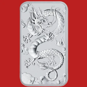 2019 Australien 1 $ Dragon rectangle Barren 1oz Silber 999 Reverse Proof Kaps - Bild 1 von 3