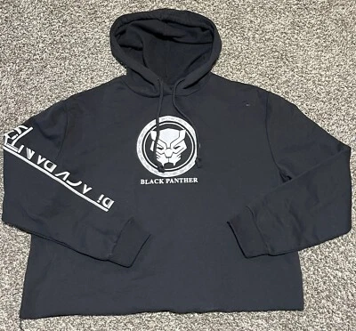 Novo Moletom com Capuz Marvel Pantera Negra Feminino Extra Grande Preto Cropped - Imagem 1 de 3