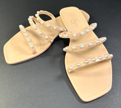 Jessica Simpson Jullema Pearl Stud Blush Flat Casual Jelly Sandals Size 8 Spring - Image 1 of 4