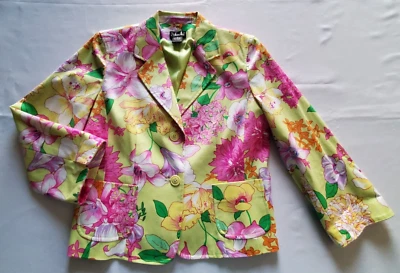 Rafaella Blazer женщин 8 яркий яркий цветочный зеленый розовый хлопок смесь две кнопки - Изображение 1 из 4