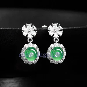 Certified natural A-grade jadeite ice Green donut 925 silver inlaid earrings - Picture 1 of 5