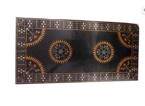 4'x2.5' Black Marble dining Table Top malachite Inlay Mosaic antique decor - Picture 1 of 5