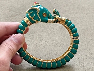 Kenneth Jay Lane's Teal Raj Elephant Limited Edition Bangle Bracelet - Image 1 of 4