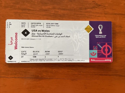 Original Ticket Game 4 FIFA WORLD CUP QATAR 2022, USA vs Wales ~ 11-21-2022 Cover