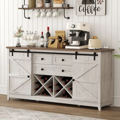 Lifewit Farmhouse Sideboard with Sliding Bar Door and 2 Power Outlets/ USB Ports - Image 1 of 4