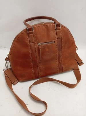 BabyBeau Tan Leather Diaper Shoulder Bag with Striped Interior - Image 1 of 4