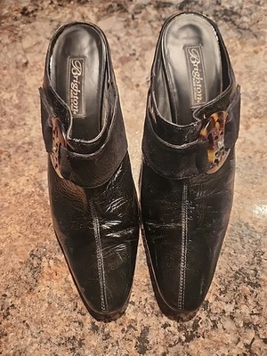 Brighton ROCOCO Tacones Mules Cuero Negro Hechos en Italia Talla 8 LOTSA ¡LIFE LEFT! Foto 1 de 4