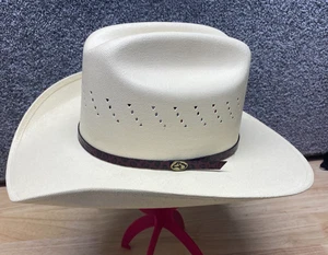 Turner Hats 5X Cowboy Canvas Straw 7 Mexico Beige Natural Animal Print Band - Picture 1 of 12