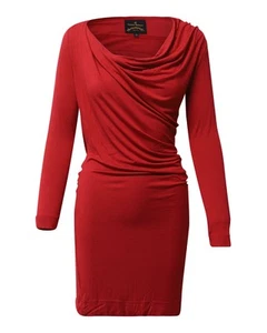 Vivienne Westwood Anglomania Draped Long Sleeve Dress in Red Viscose - Picture 1 of 5