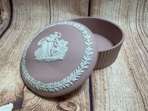 Vintage rosa Wedgwood Jasperware runde Schmuckschatulle mit Deckel 3,5" England EUC - Bild 1 von 12