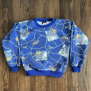 Vintage 90s Kids Safari themed Crewneck Sweater Sweatshirt Size 7 Giraffes - Picture 1 of 5